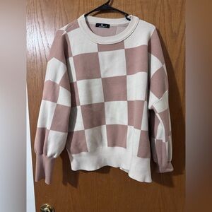 Checkered Women's Sweater - Cream and Tan